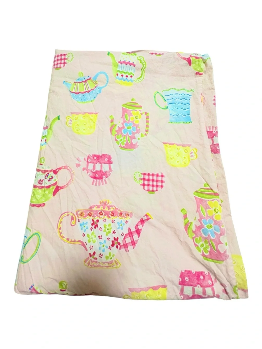 Pottery Barn Kids Julianne Twin Duvet Cover Pink Tea Party Teapot Print
